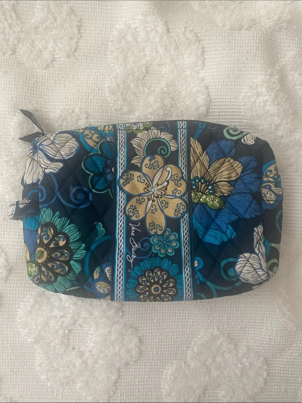 Vera Bradley Navy Teal Floral Quilted Pouch